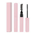 Eyebrow mould shaping brush and bottle of liquid eyebrow glue in pink or white.