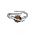 Silver Saturn-themed adjustable open ring with white gold electroplated finish for women.