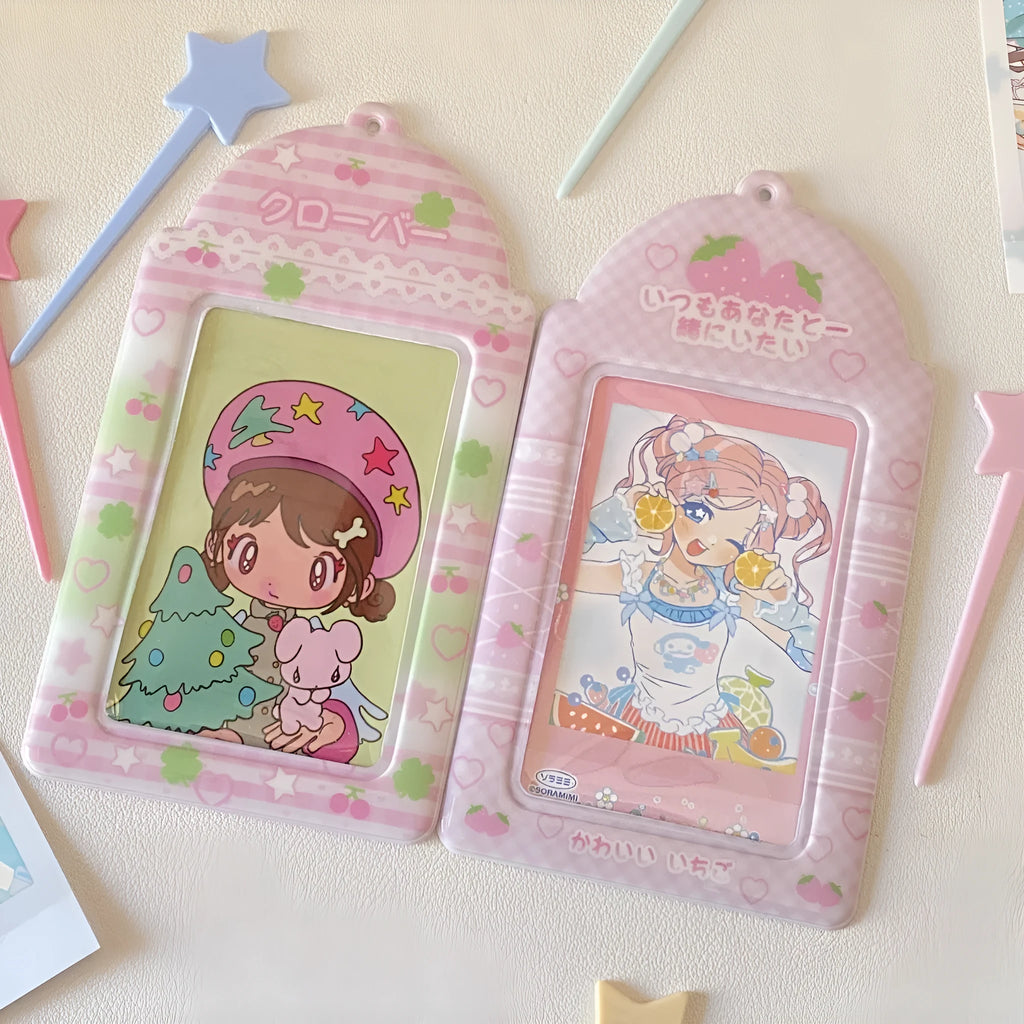 Cartoon Strawberry style PVC meal card holder pendant with clear card sleeve