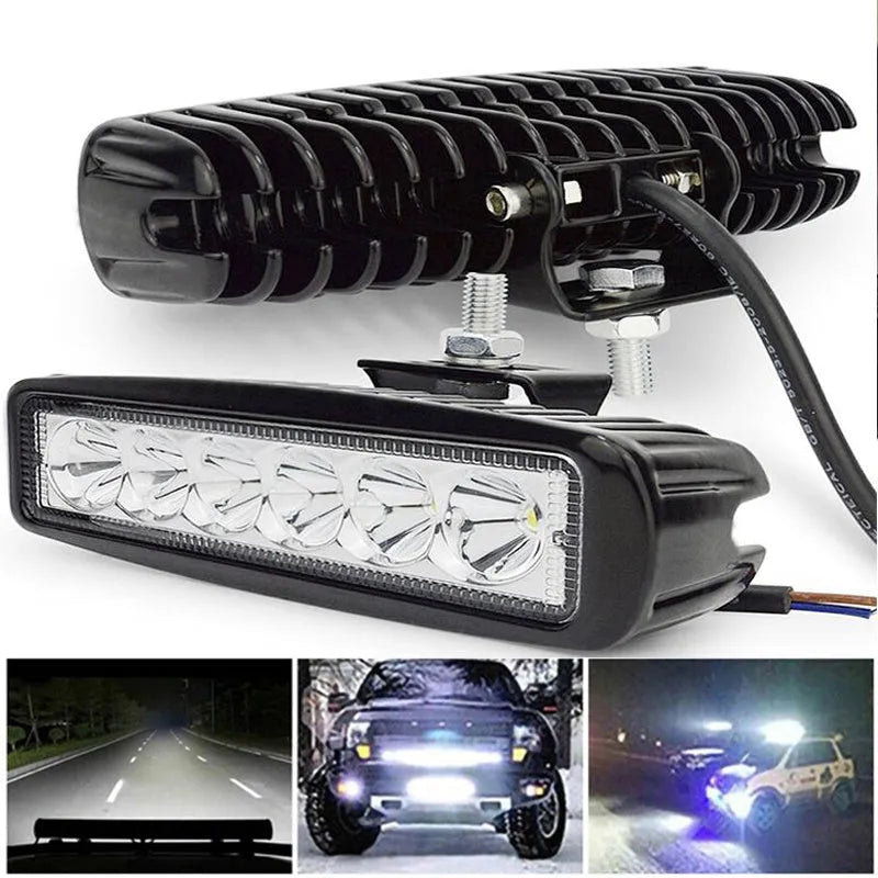 Black die-cast aluminium car auxiliary light with six LED chips and bracket mount
