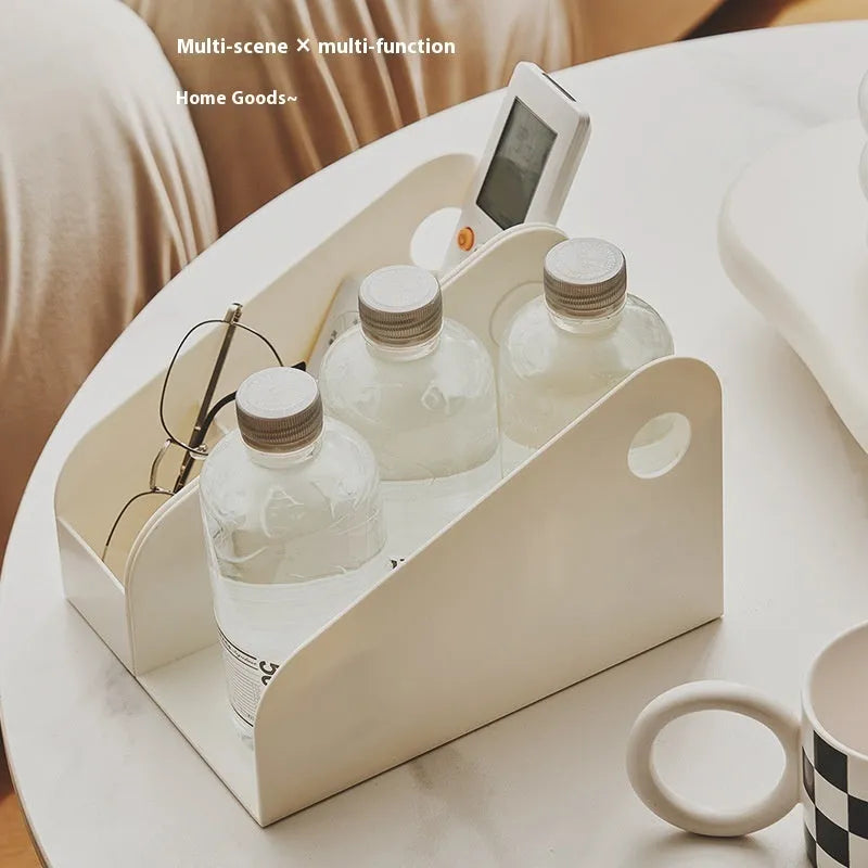 Desktop storage box with two grids for documents and stationery in milk coffee colour