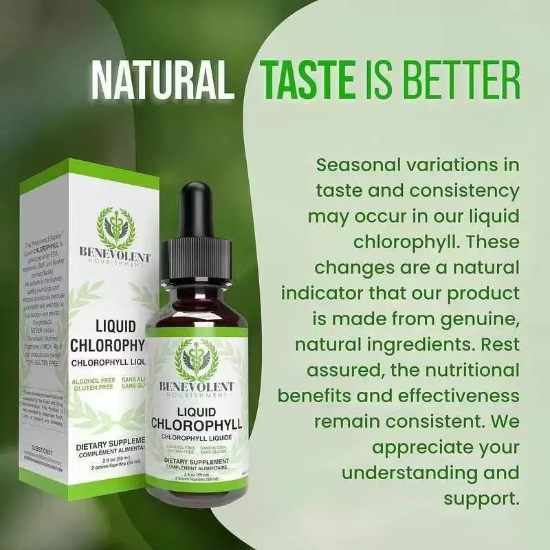 60ml bottle of mint-flavoured chlorophyll drops liquid supplement for adults