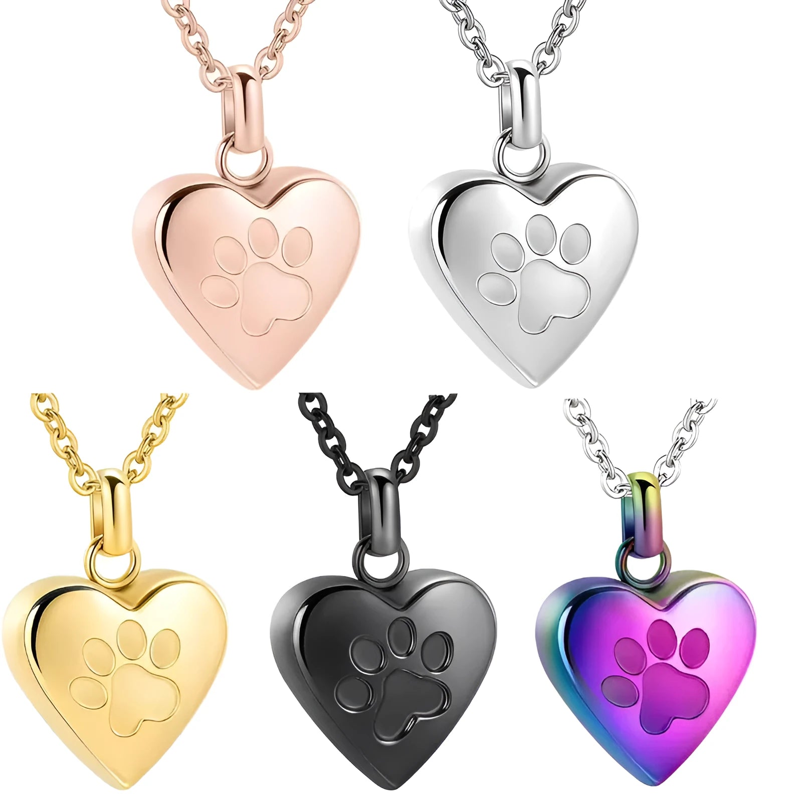 Titanium steel heart-shaped cinerary necklace with openable pendant in five colour variations