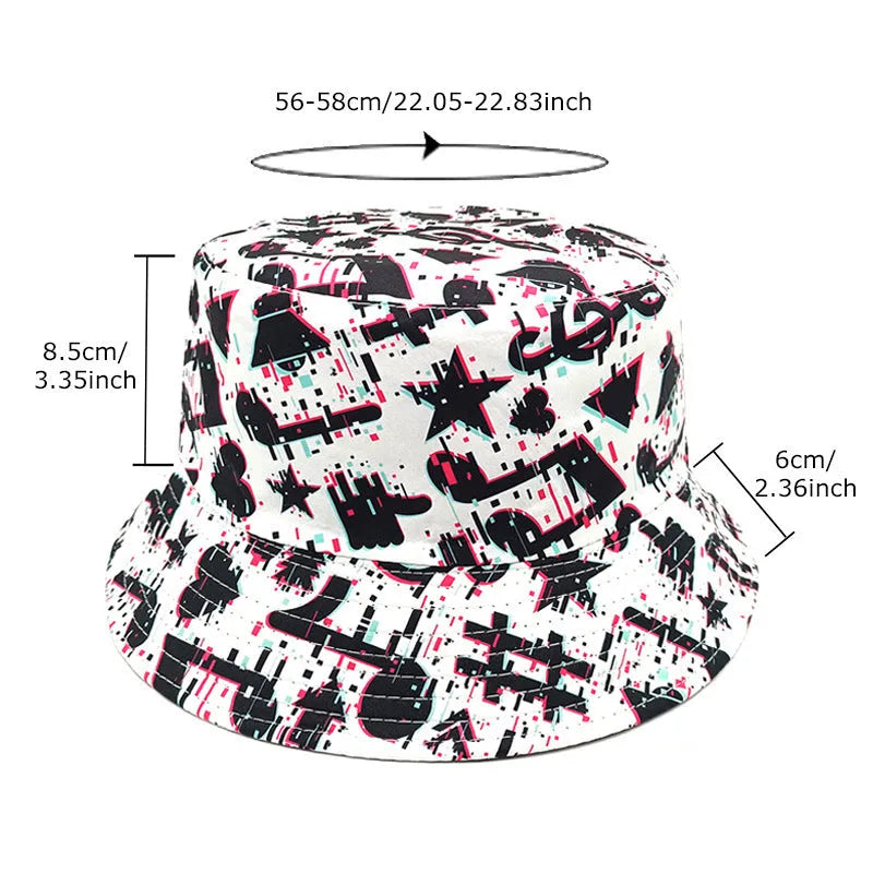Musical note patterned polyester bucket hat with dome crown for outdoor sun protection