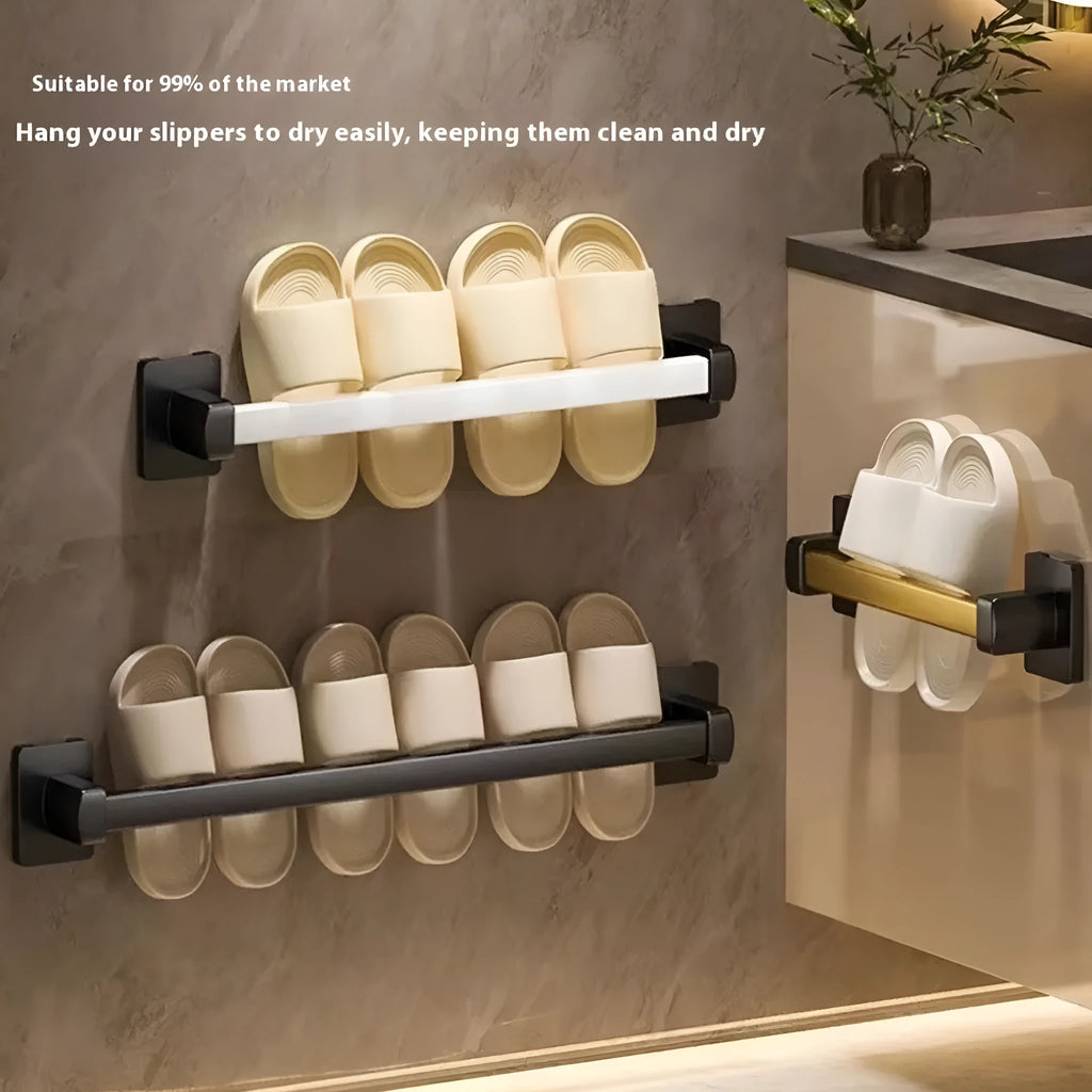 Nordic style wall mounted bathroom slipper rack with seat function in black finish