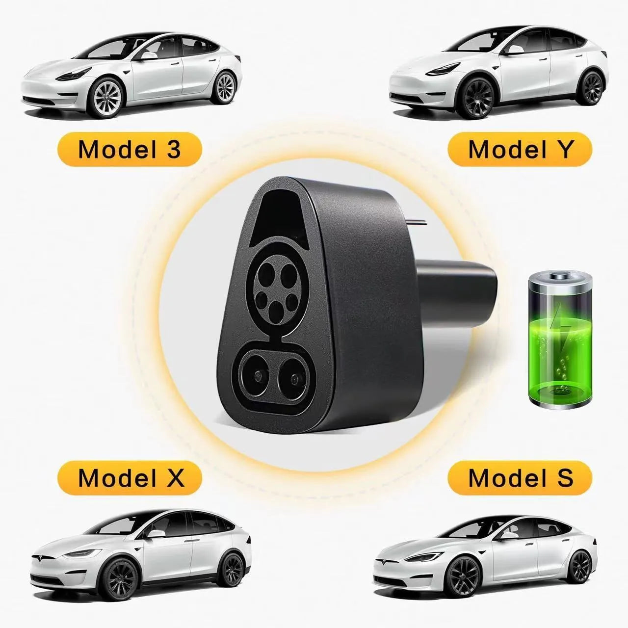 Black Tesla to American Standard charging plug conversion adapter for electric vehicles