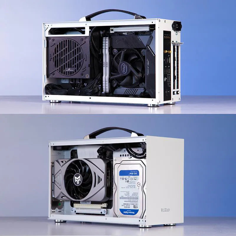 Hummingbird PRO ITX desktop computer case in titanium grey or white colour options
