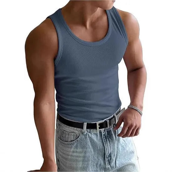 Men's tight-fitting round neck workout t-shirt in polyester for summer sports training