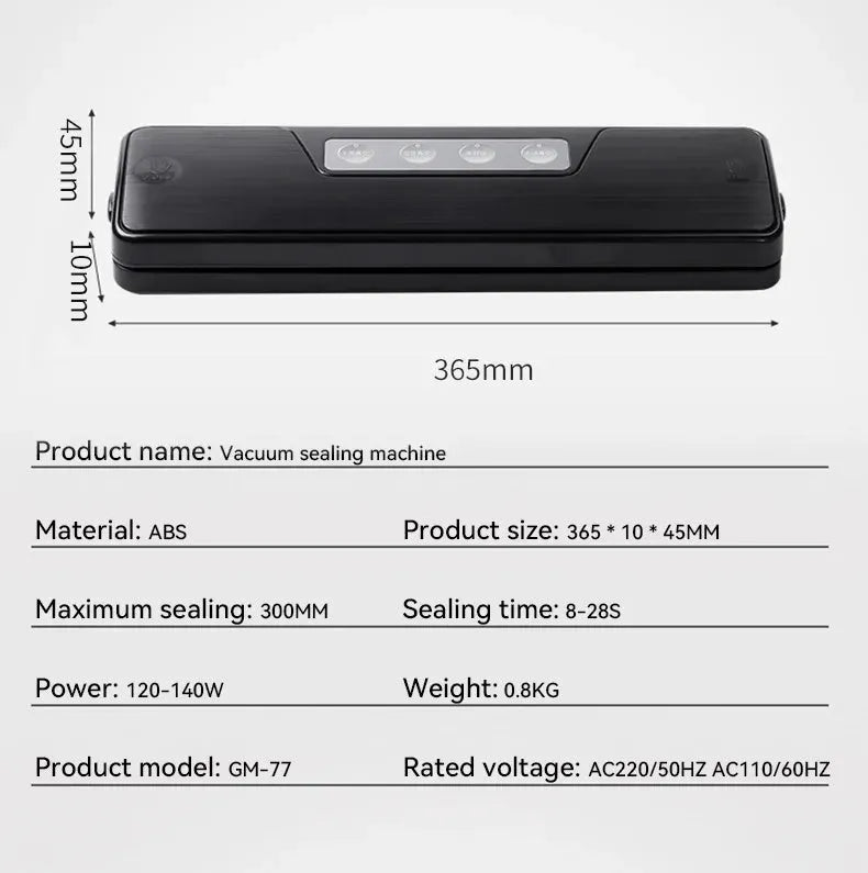 White automatic vacuum sealer machine for household food preservation and storage