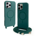 Magnetic lanyard phone case for iPhone in black with crossbody lanyard and protective edges