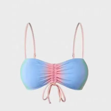 Women's lace-up triangle bikini swimsuit top and trousers set in a colour matching option.