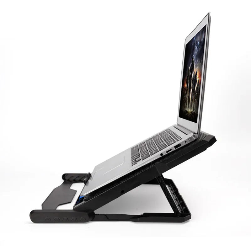 Metal mesh laptop cooling board measuring 375x285x24mm with USB cable and six-speed control display