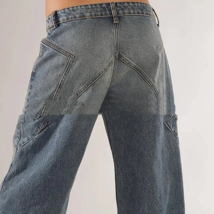 Cotton loose straight wide leg mop trousers in blue colour with low waist design