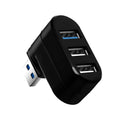 Black and white USB rotary splitter hub with four ports on a rotating body.