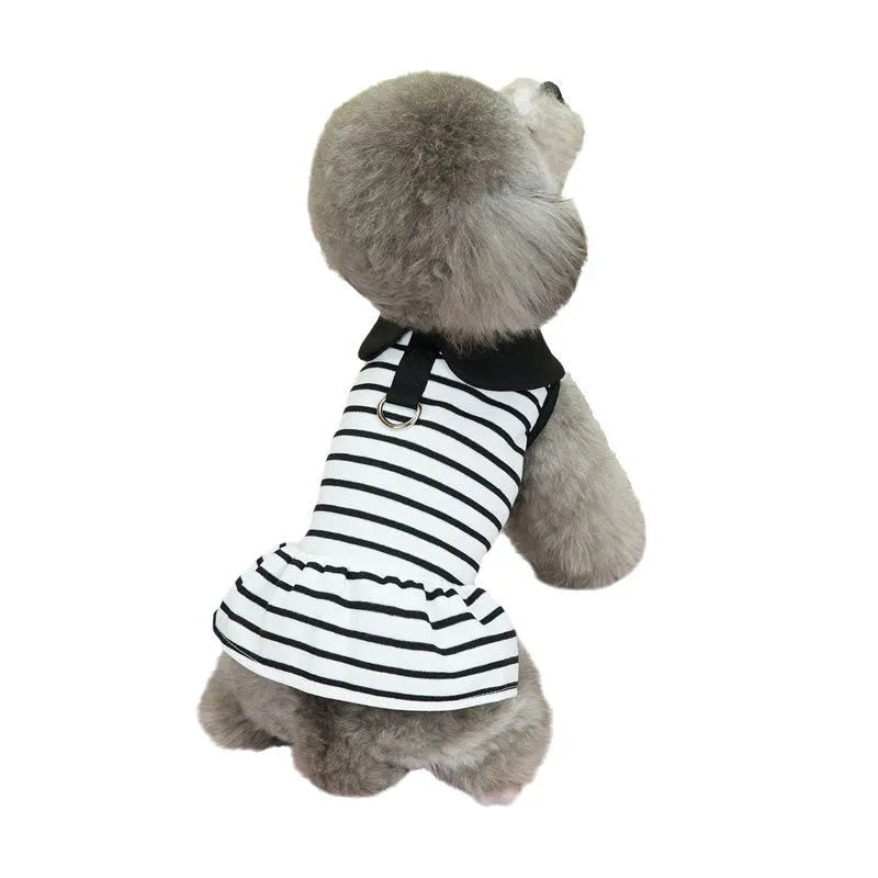 Striped cotton T-shirt and skirt set for dogs in summer casual pet clothing
