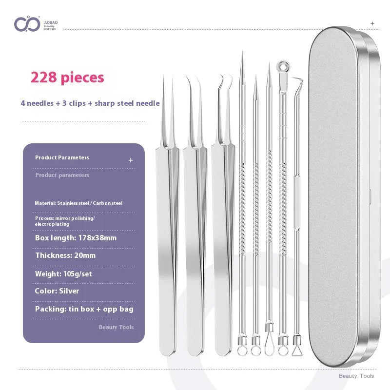 4-piece metal acne needle set with ultra fine pointed tips for precise skin treatment applications