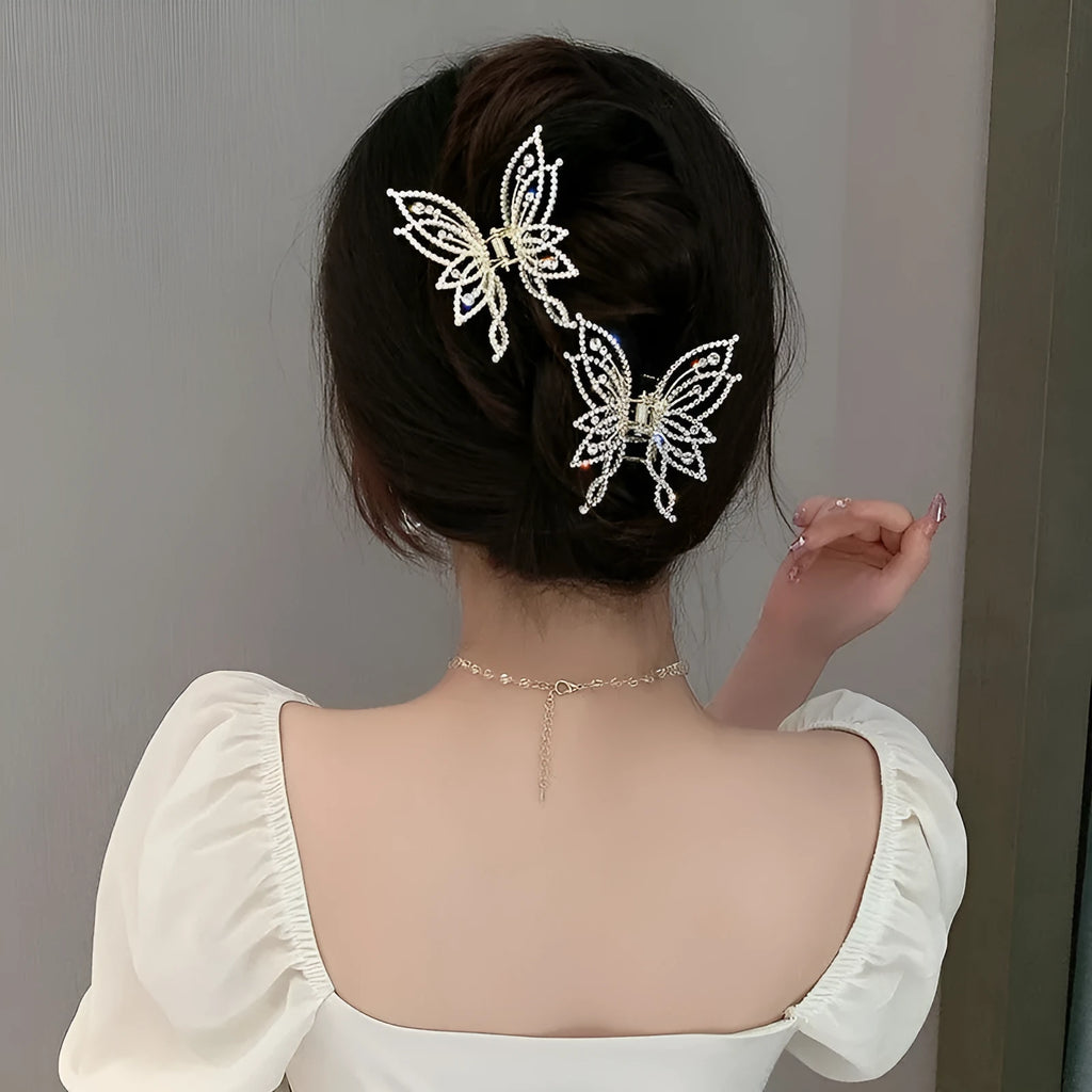 Butterfly hair barrette with alloy metal construction and electroplated finish