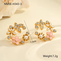 Stainless steel flower stud earrings with 18K gold electroplating and colourful petal design