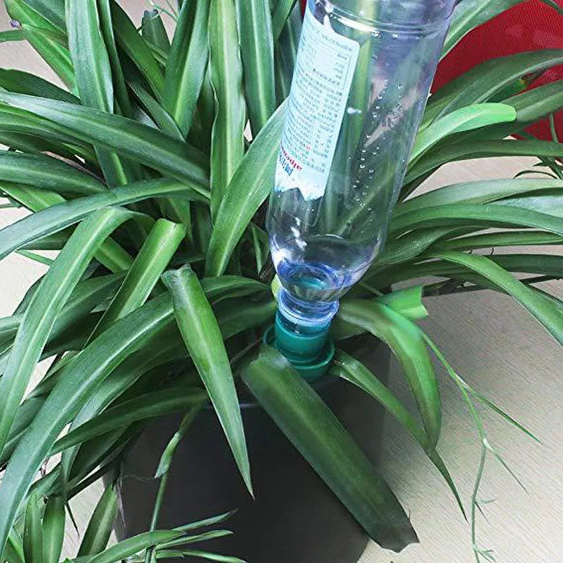 Green ceramic dripper device for attaching to cola bottles for automatic plant watering