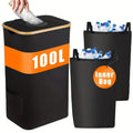 Black bamboo storage basket with lid and removable double inner Oxford cloth bag for laundry