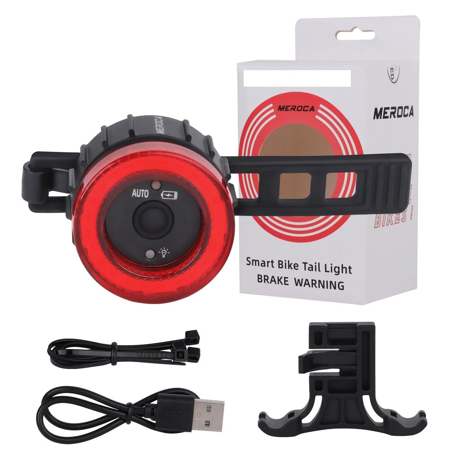 Black intelligent induction brake taillight for bicycles with aluminium alloy construction and seat tube bracket