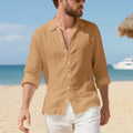 Men's loose-fit linen casual shirt in Army Green colour, showing non-ironing style
