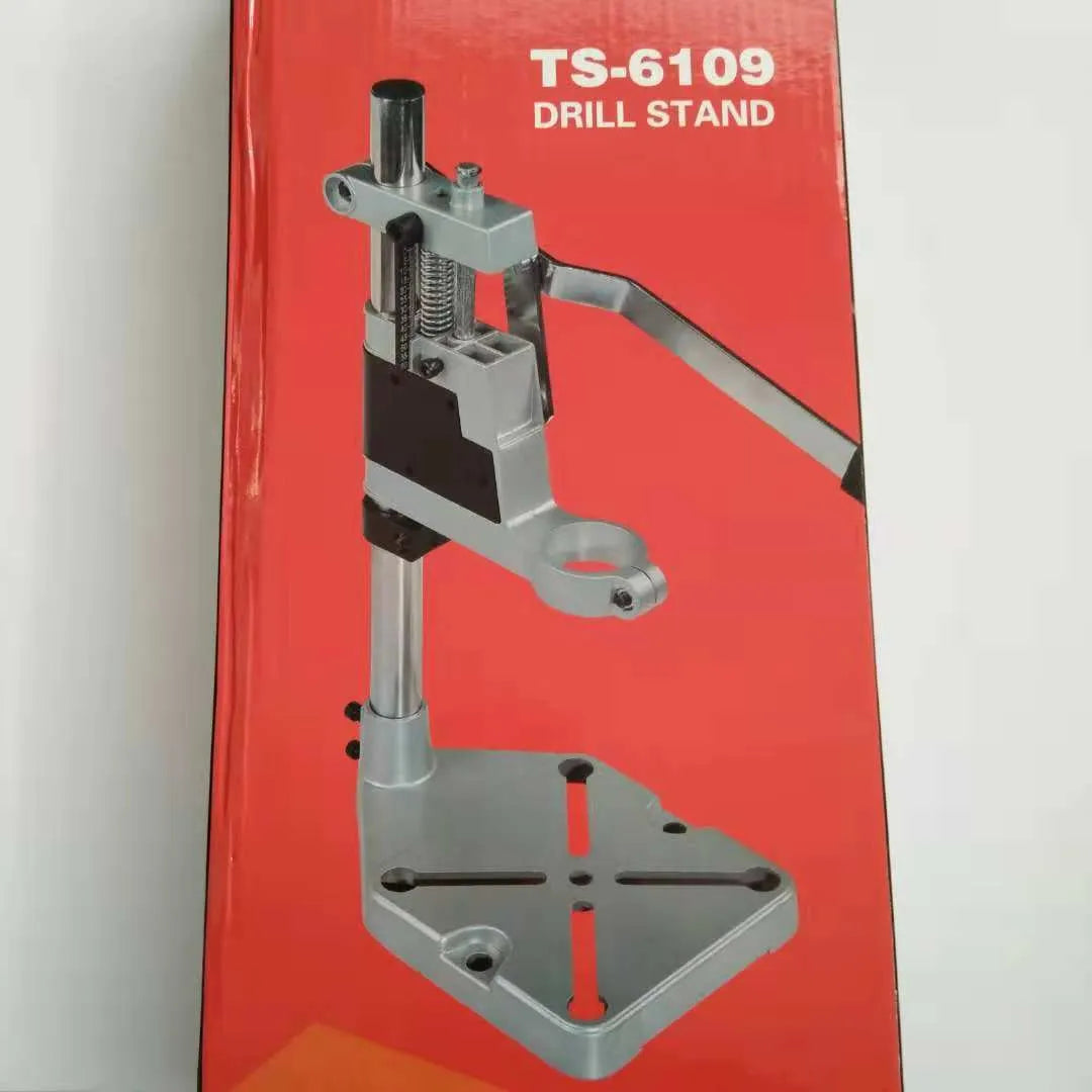 Black mini hand drill bracket bench stand with aluminium base and carbon steel column, 400mm height