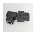 Two white RJ45 network cable splitter adapters showing three ports each.