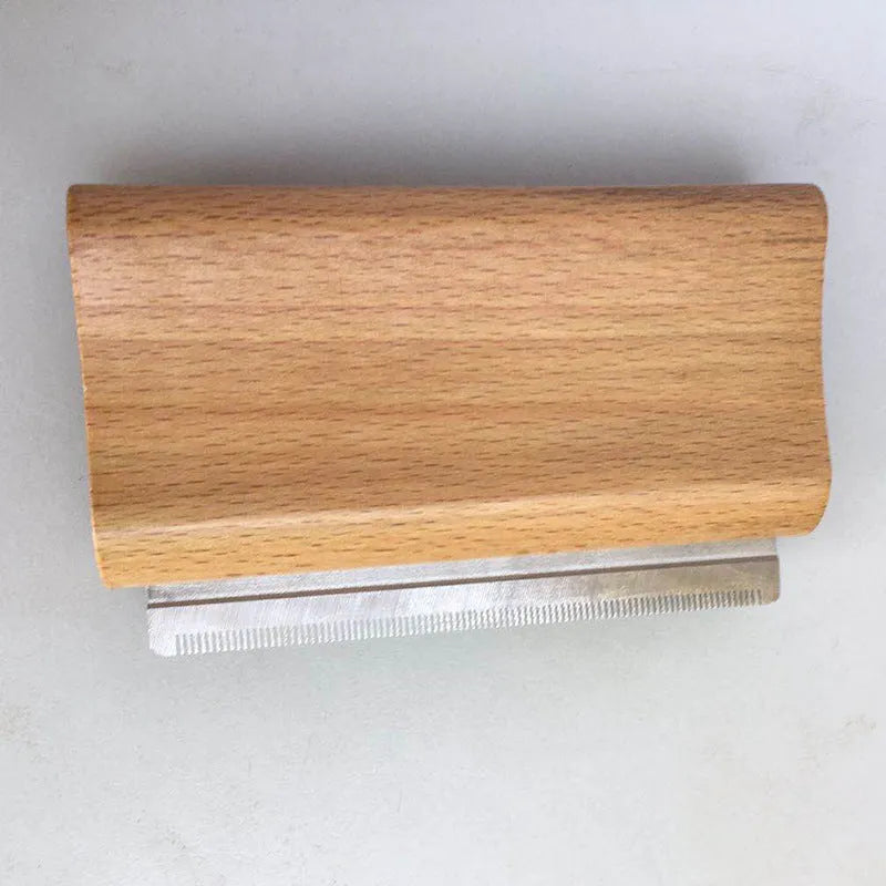 Natural beech wood dog fur comb for pet grooming and shedding with size options