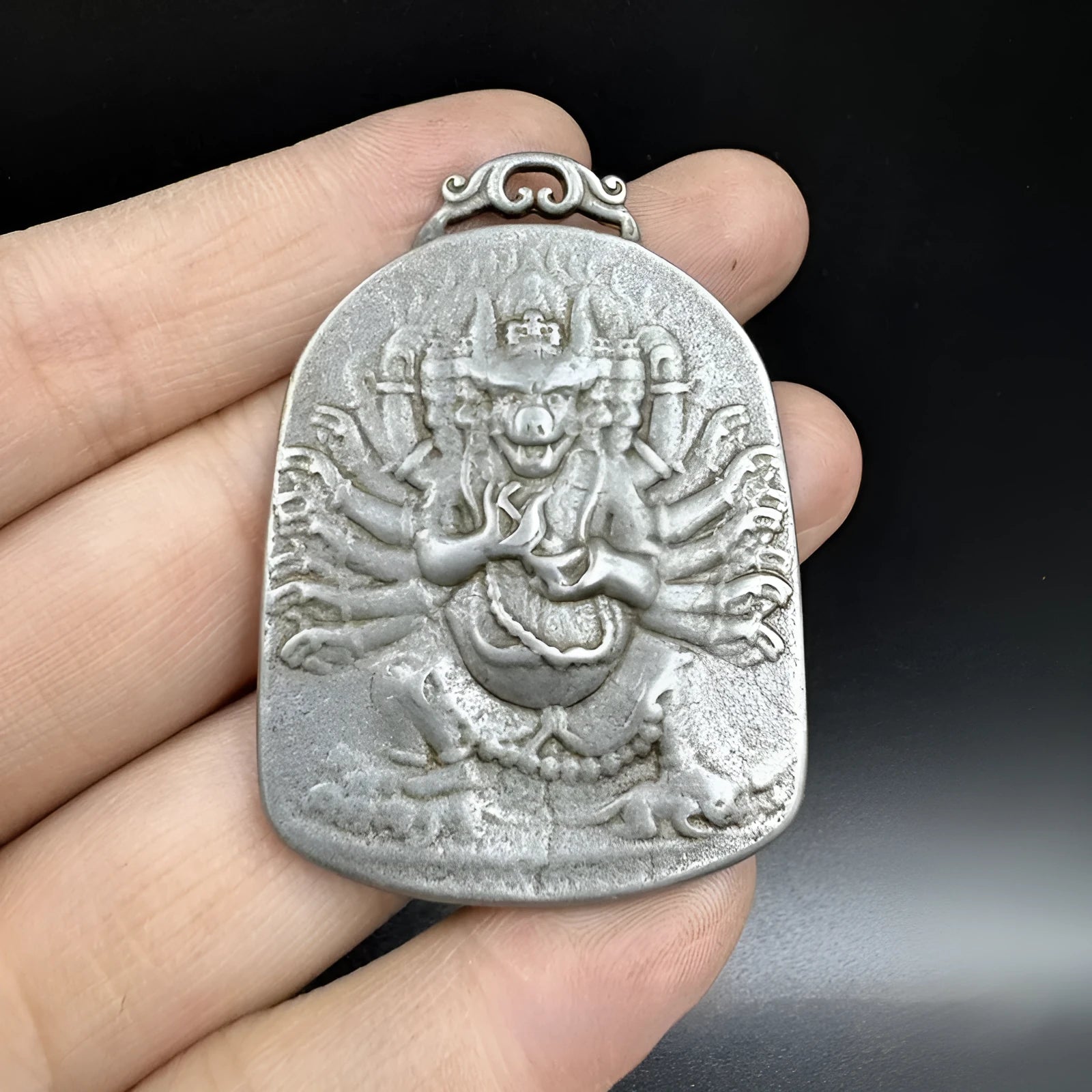 Chinese style iron pendant ornament with Yamantaka Aryaacalanatha Buddhist design