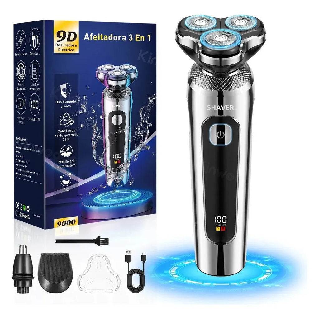 USB rechargeable beard trimmer with digital LED display and washable floating cutter head