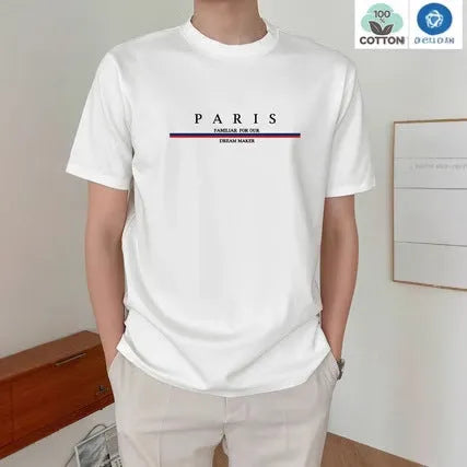 Men's casual pure cotton T-shirt with printed letter design in multiple colour options