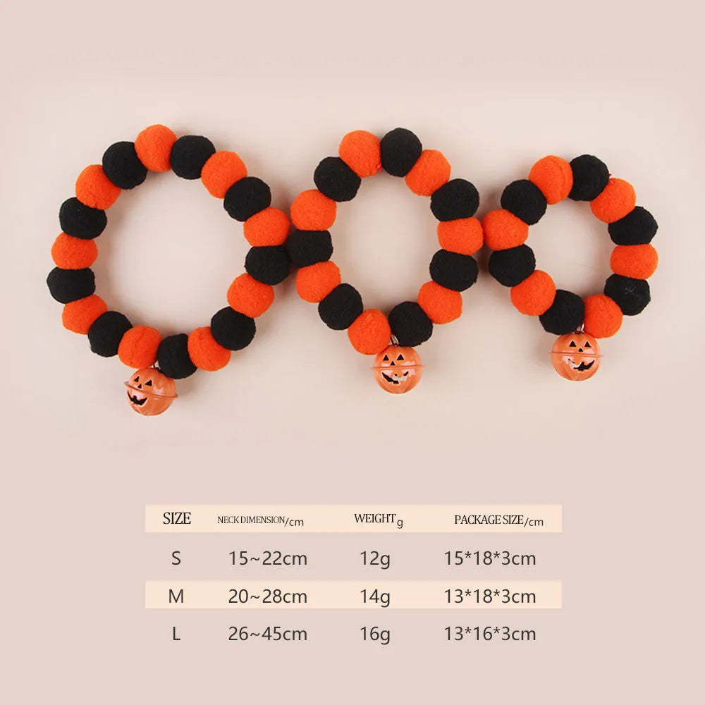 Halloween pumpkin design pet collar for cats and dogs with adjustable sizing