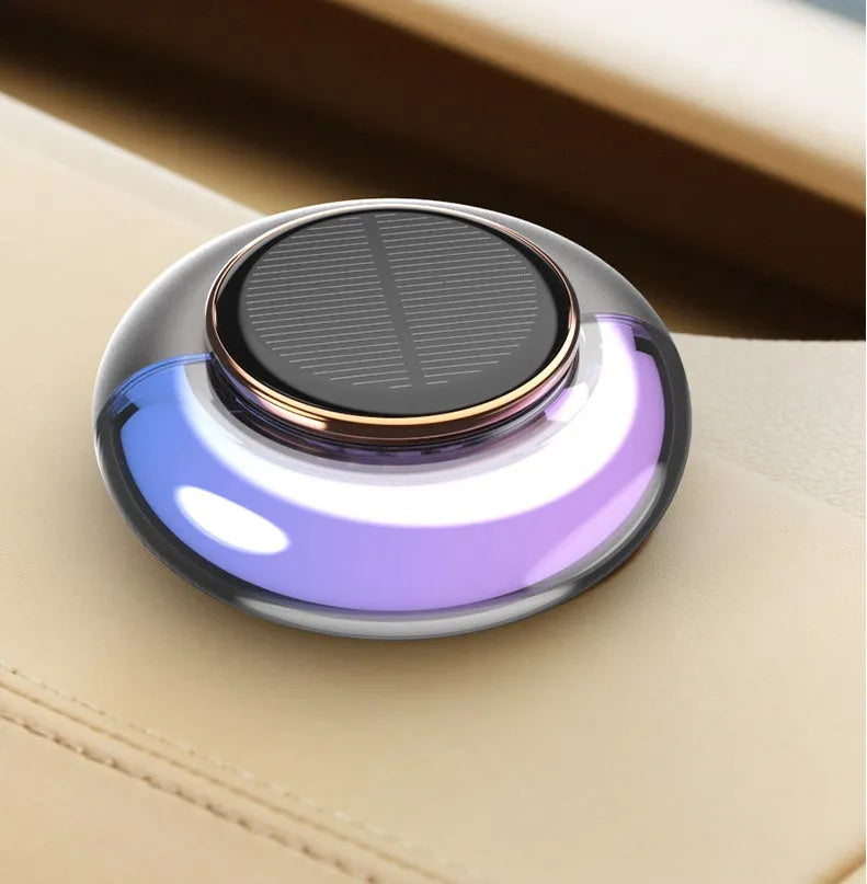 Round solar car fragrance in grey with rotating motor, diameter 77mm, height 31mm