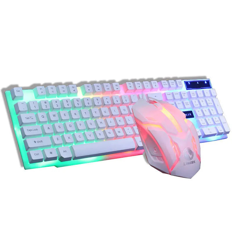 GTX300 black and white gaming keyboard and mouse set with backlit keys and ergonomic curved design