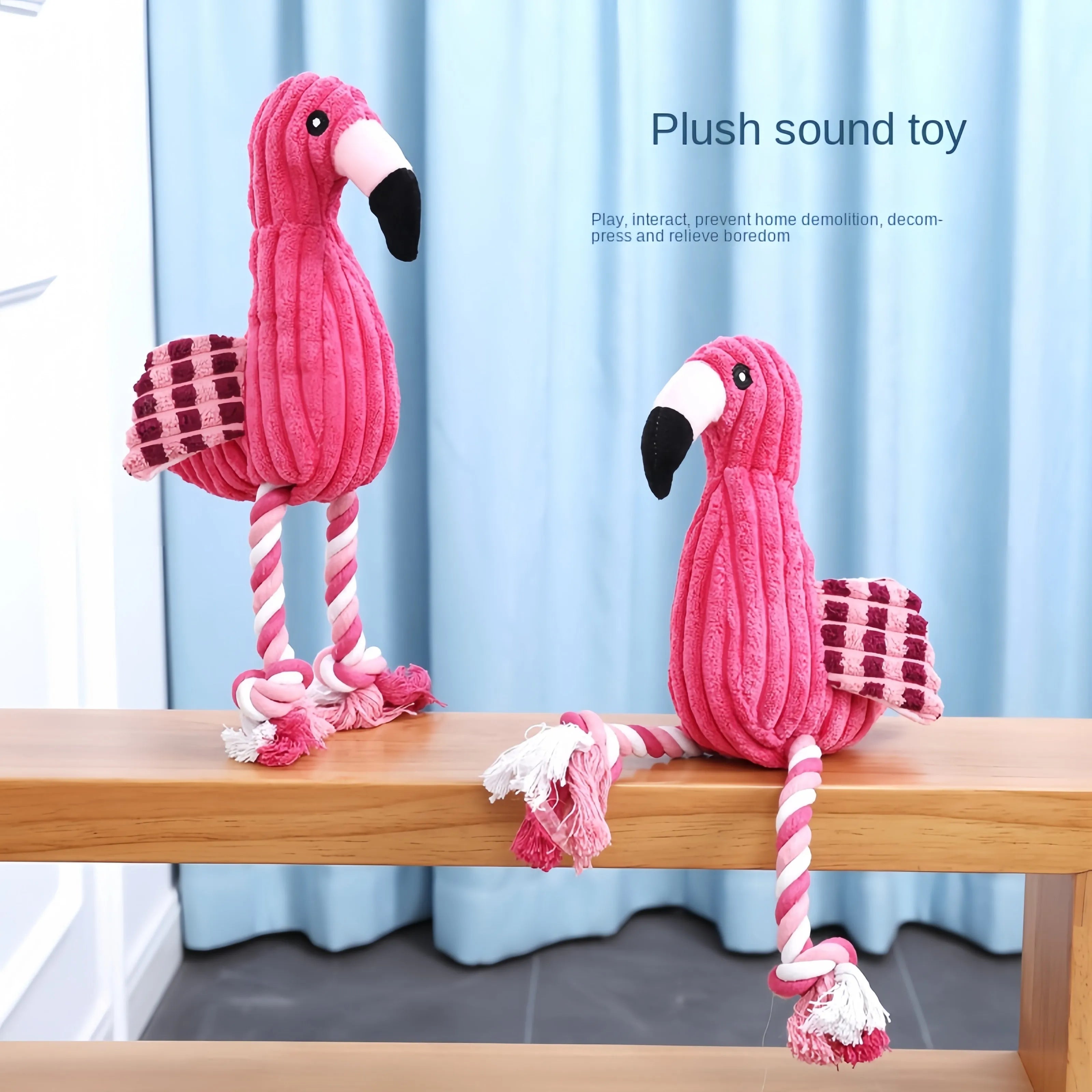 Pink corduroy rabbit-shaped dog toy with crinkle sound, measuring 28cm.