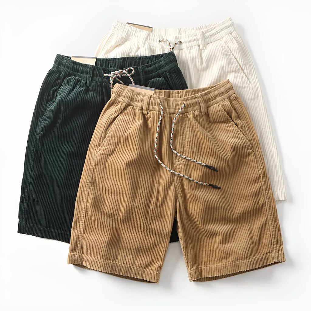 Men's khaki cargo shorts with straight-leg cut and retro American street style