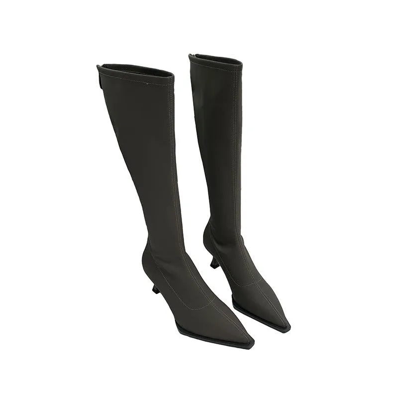 Women's black pointed toe ankle boots with stiletto heel and back zip fastener
