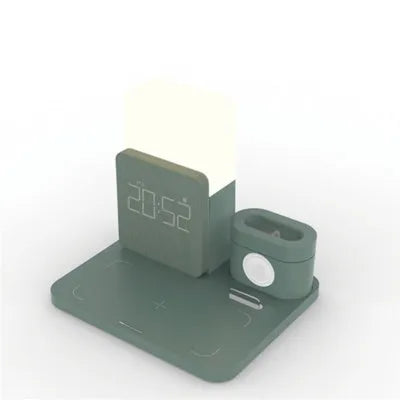 3-in-1 Qi wireless charging stand for smartphones, earbuds and smartwatches in dark green colour