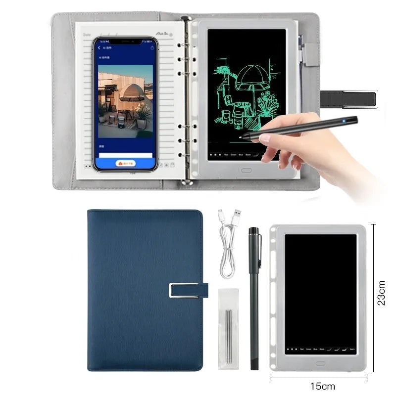 85-inch electronic writing pad with stitching appearance in choice of black, dark blue, or sky blue