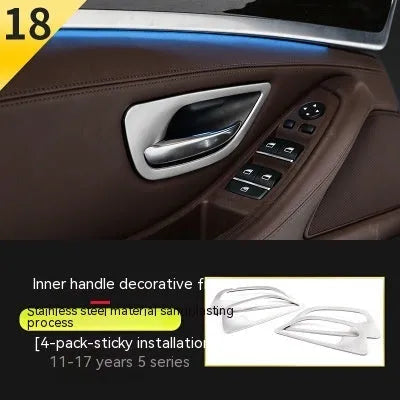 Set of four ABS stainless steel decorative trim strips for BMW 5 Series F10 F11 interior door handles.