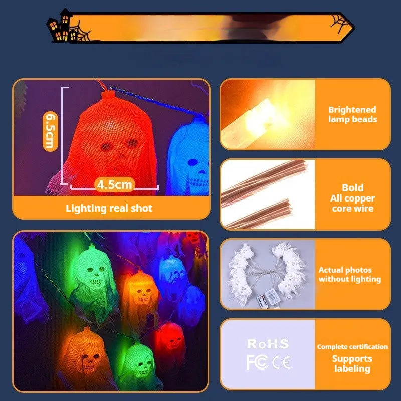 Halloween battery-operated coloured LED string lights for indoor wall decoration with length options
