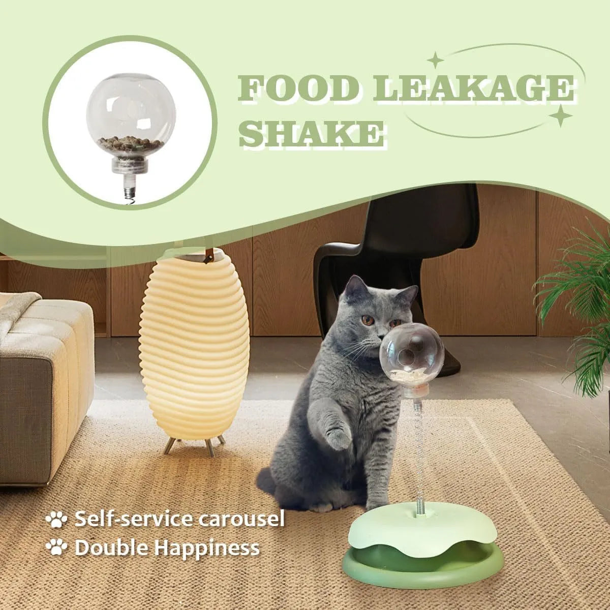 Blue and green interactive cat treat dispenser toy with track ball, shown dismantled for cleaning.