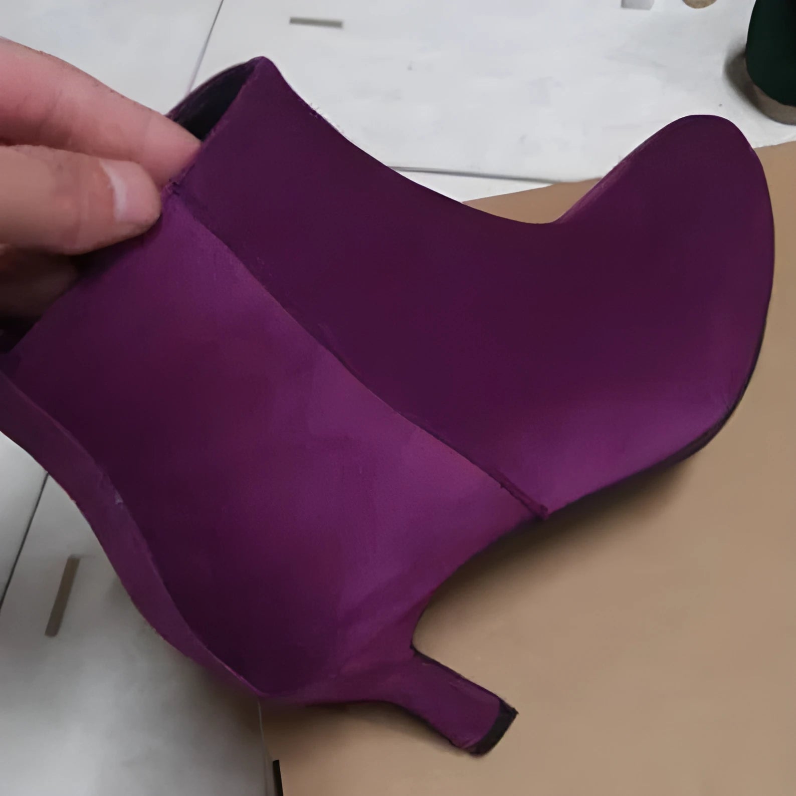 Women's Suede Boots - Pointed Toe High Heel Ankle Boots, Brown Leather Look Boots, Low Shaft Cotton Lined Boots for Women, Available in Green and Purple Sizes 34-43