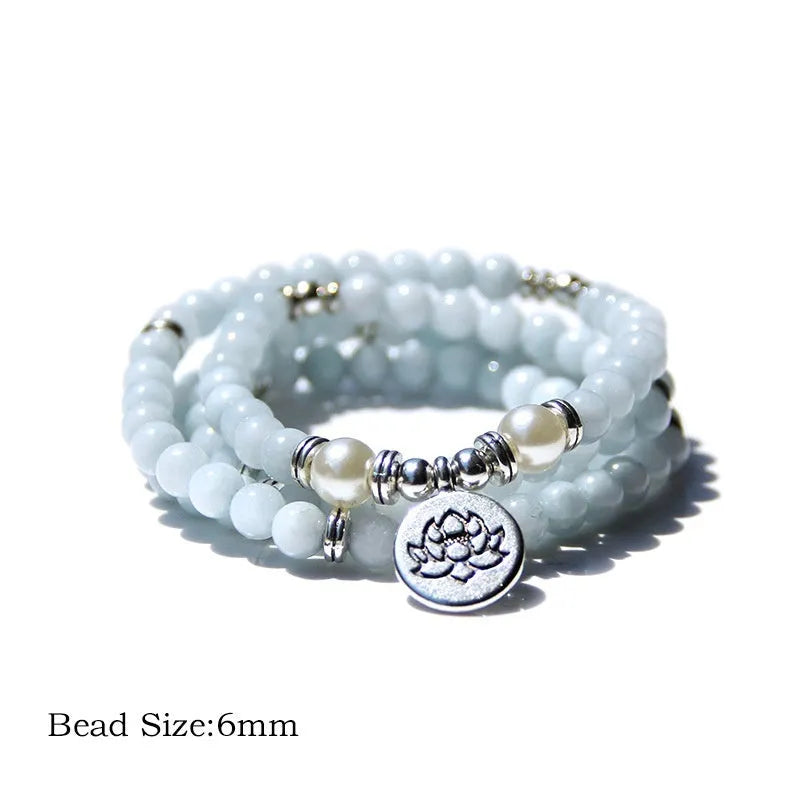 Women's vintage natural stone bracelet with geometric lotus design in various colour options