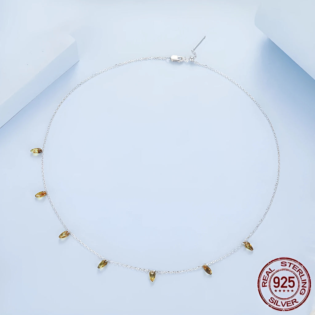 Retro style S925 sterling silver necklace with amber tassel pendant and O-shaped chain, colour BSN432