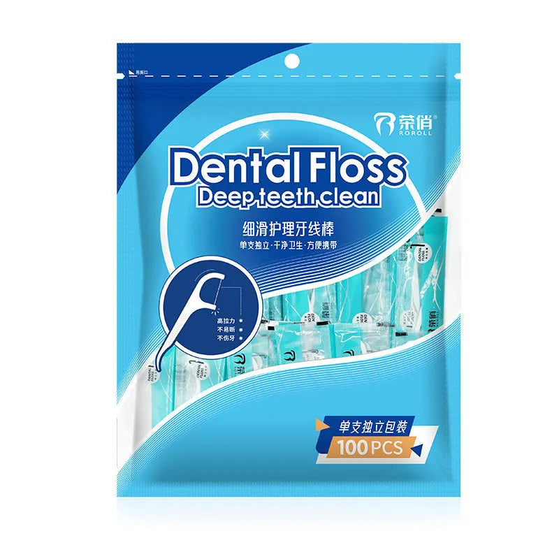 Independent packaging dental floss in portable bag with 100 or 108 strand options