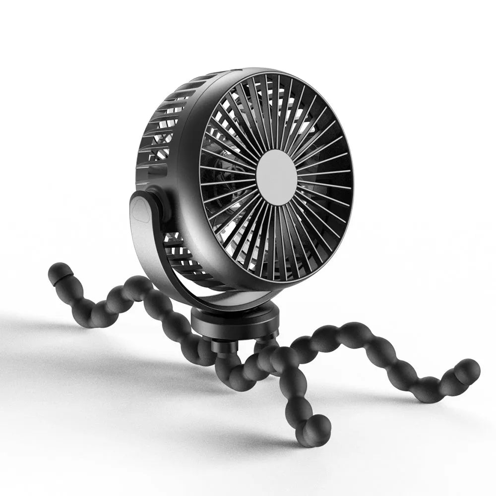 HOMEFISH F2 automatic shake head baby stroller fan with LED light on a detachable bracket