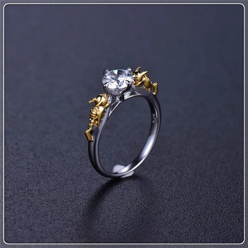Black gold crown design crystal ring made from copper for cosplay and fashion.