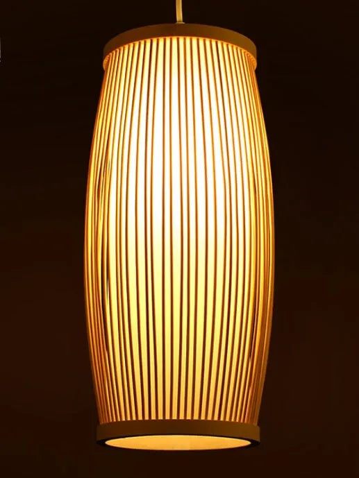 Southeast Asian woven bamboo plait lamp with natural finish for hall and staircase decoration
